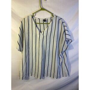 Emery Rose White Black Stripes Top Shirt Blouse Office Business Womens XL Vneck